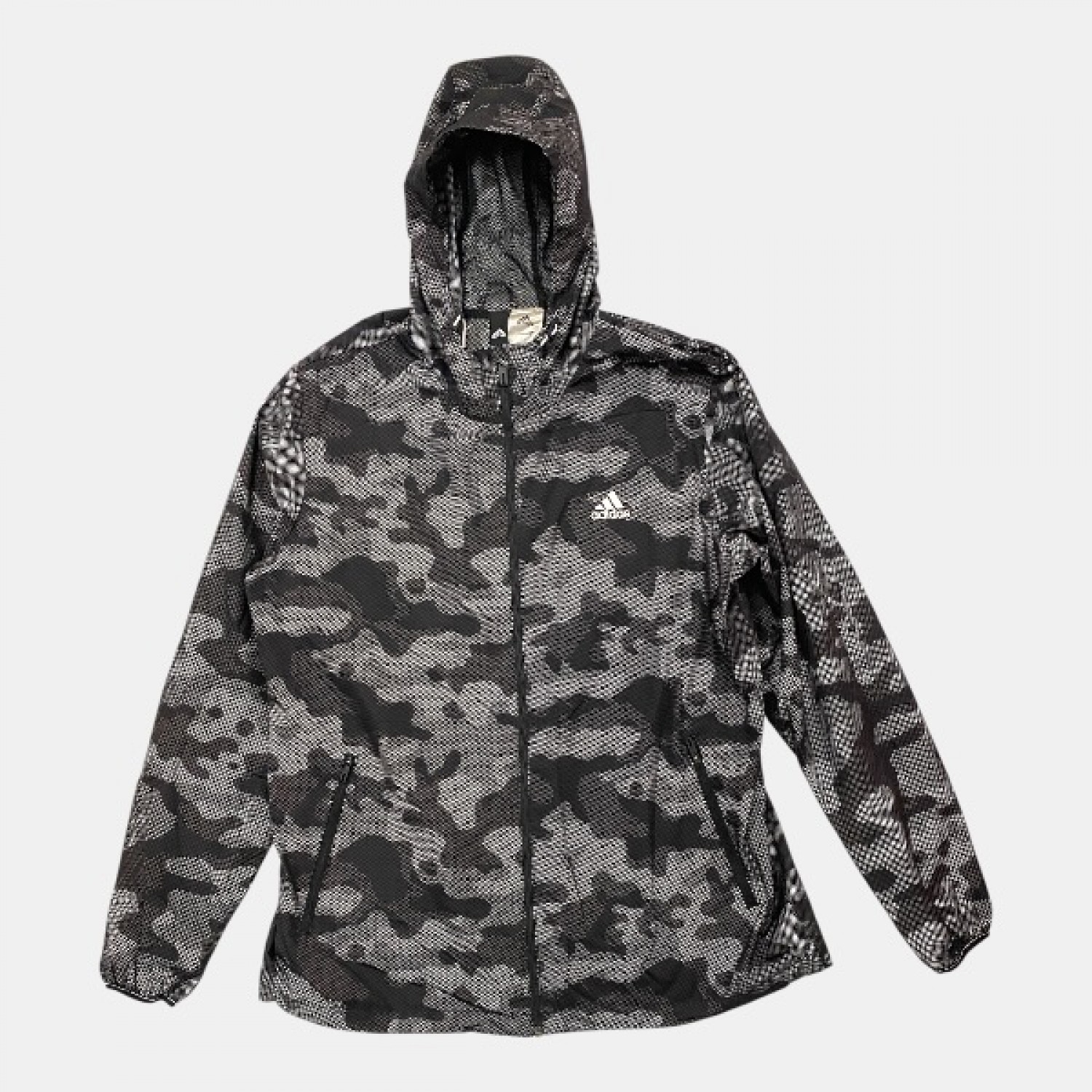 Adidas Originals Camo Print Hooded Track Jacket Grey Black Pre Owned